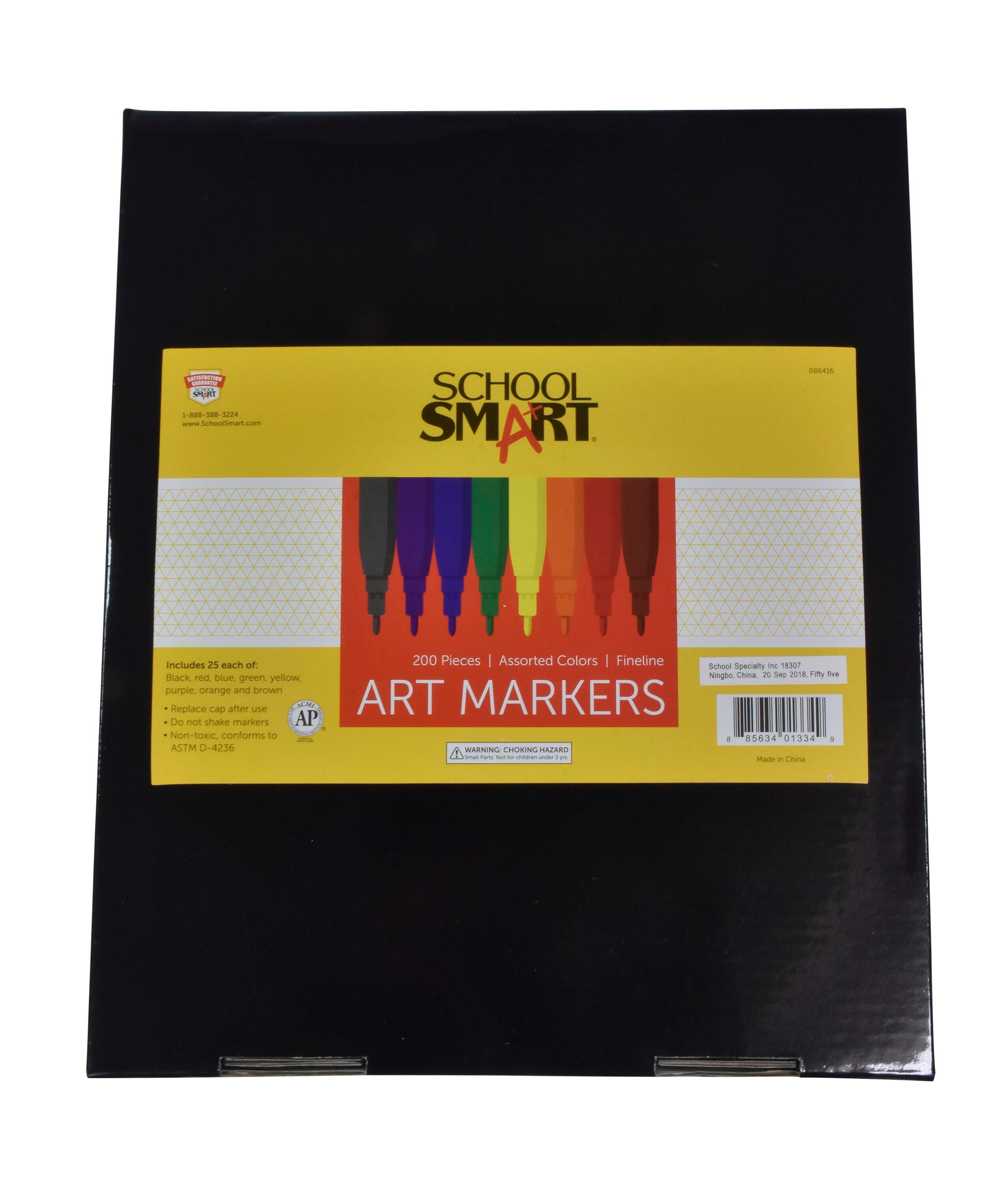 School Smart Art Markers, Fineline Tip, Assorted Colors, Pack of 200 086416